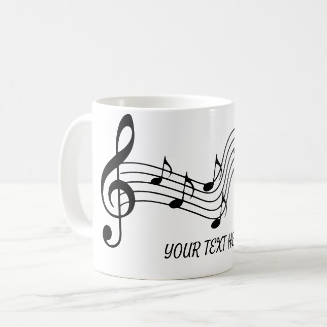 Customize Simple Black White Music Notes Coffee Mug (Front Left)