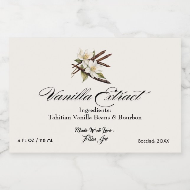 Customize Small Business Vanilla Extract Product Liquor Bottle Label (Single Label)