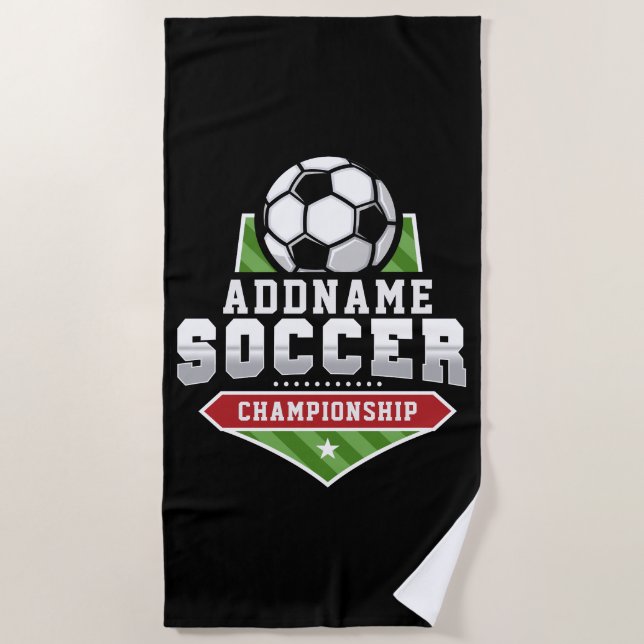 Customize Soccer ADD TEXT Varsity Team Player  Beach Towel (Front)