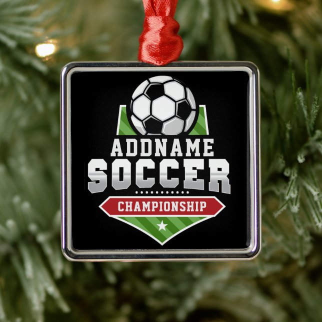 Customize Soccer ADD TEXT Varsity Team Player  Metal Ornament (Tree)