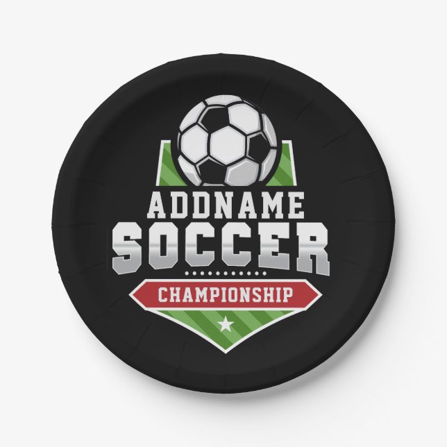 Customize Soccer ADD TEXT Varsity Team Player  Paper Plate (Front)