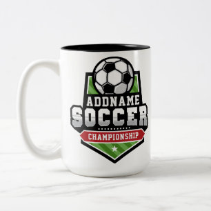 Customize Soccer ADD TEXT Varsity Team Player  Two-Tone Coffee Mug