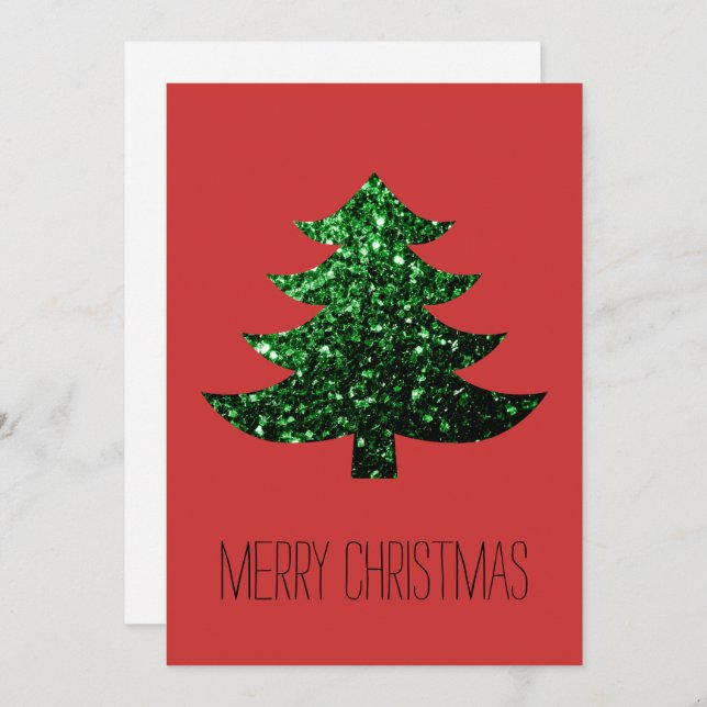 Customize Sparkly Christmas tree green Red invite (Front/Back)