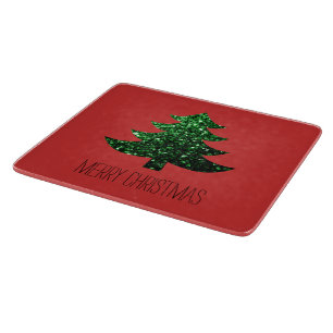 Customize Sparkly Christmas tree green sparkle Red Cutting Board