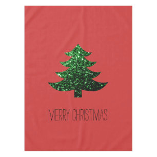 Customize Sparkly Christmas tree green sparkle Red Tablecloth