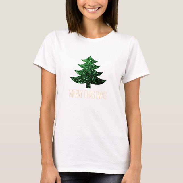 Customize Sparkly Christmas tree green sparkles T-Shirt (Front)