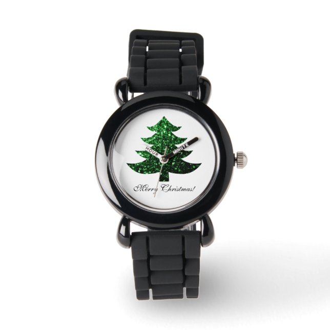 Customize Sparkly Christmas tree green sparkles Watch (Front)