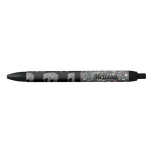 Customize Sparkly colourful silver mosaic Elephant Black Ink Pen