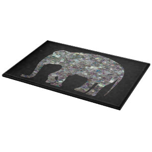Customize Sparkly colourful silver mosaic Elephant Cutting Board