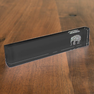 Customize Sparkly colourful silver mosaic Elephant Nameplate