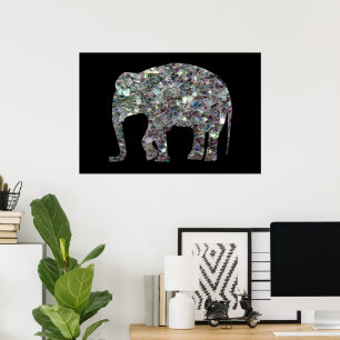 Customize Sparkly colourful silver mosaic Elephant Poster