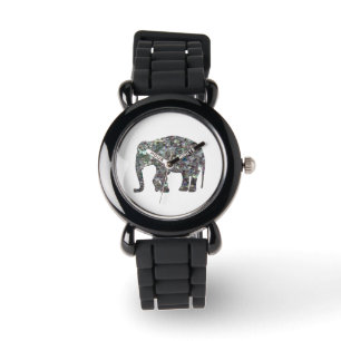 Customize Sparkly colourful silver mosaic Elephant Watch