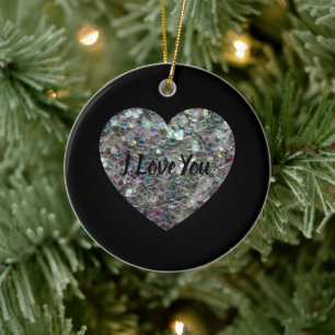 Customize Sparkly colourful silver mosaic Heart Ceramic Ornament