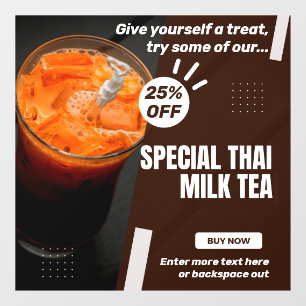 Customize Special Thai Milk Tea Shop Promo % Off Window Cling