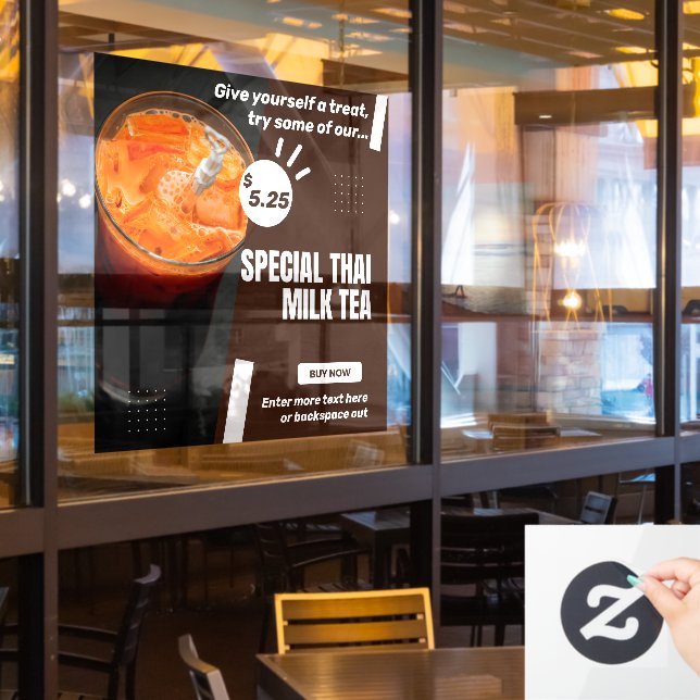 Customize Special Thai Milk Tea Shop Promo Window Cling (Restaurant Window)