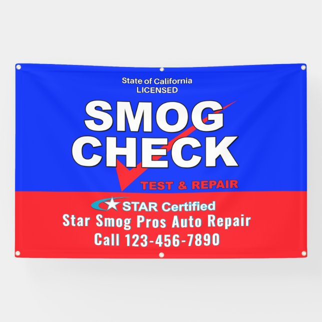 Customize Star Certified Smog Test Automotive Shop Banner (Horizontal)