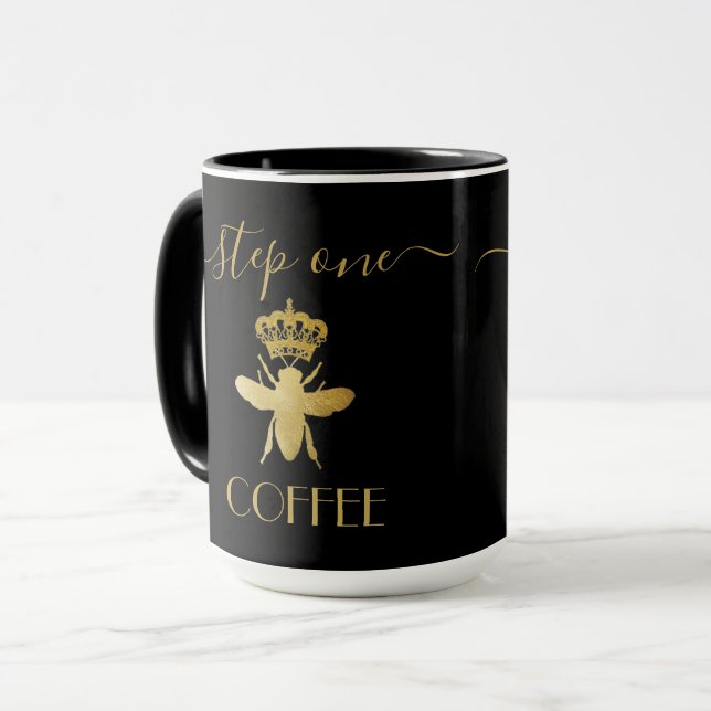 Customize Step One: COFFEE Queen Bee Gold Ceramic Mug (Front Left)
