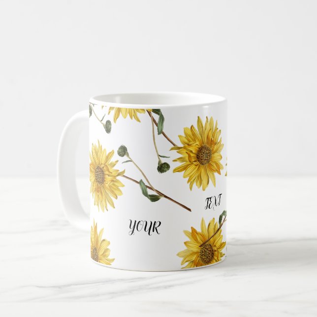Customize Sunflower Design Coffee Mug (Front Left)