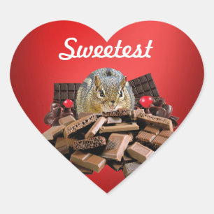 Customize Sweetest Day Chocolate Chipmunk Heart Sticker