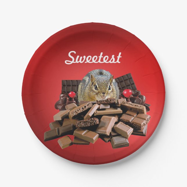 Customize Sweetest Day Chocolate Chipmunk Paper Plate (Front)