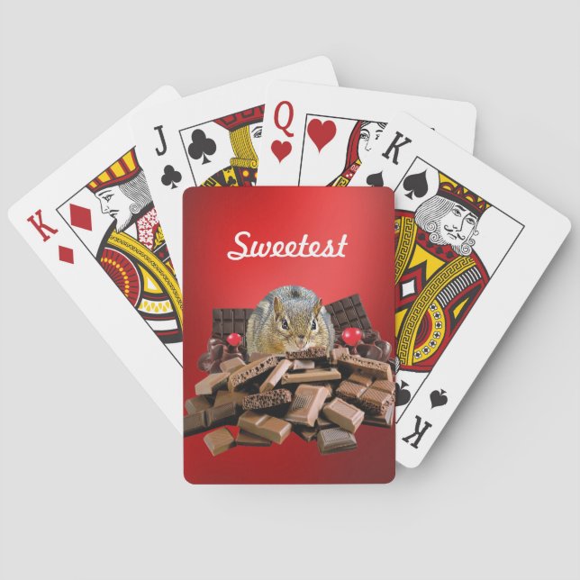 Customize Sweetest Day Chocolate Chipmunk Playing Cards (Back)