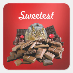 Customize Sweetest Day Chocolate Chipmunk Square Sticker