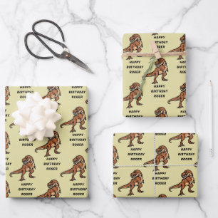 Customize T-Rex Dinosaur Tyrannosaurus Birthday   Wrapping Paper Sheet