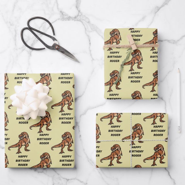 Customize T-Rex Dinosaur Tyrannosaurus Birthday   Wrapping Paper Sheet (Front)