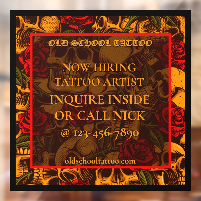 Customize Tattoo Shop  Now Hiring Tattoo Artist  Window Cling (Sheet 2)