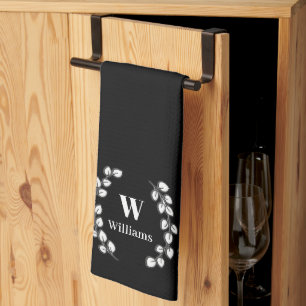 Customize Tea Towels - Foliage Wreath Black