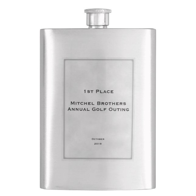 Customize Text Distressed Framed Inset Classic Fla Hip Flask (Front)