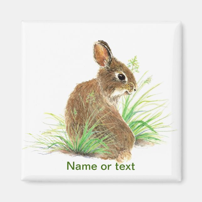 Customize this Curious Rabbit, Watercolor Animal Magnet (Front)