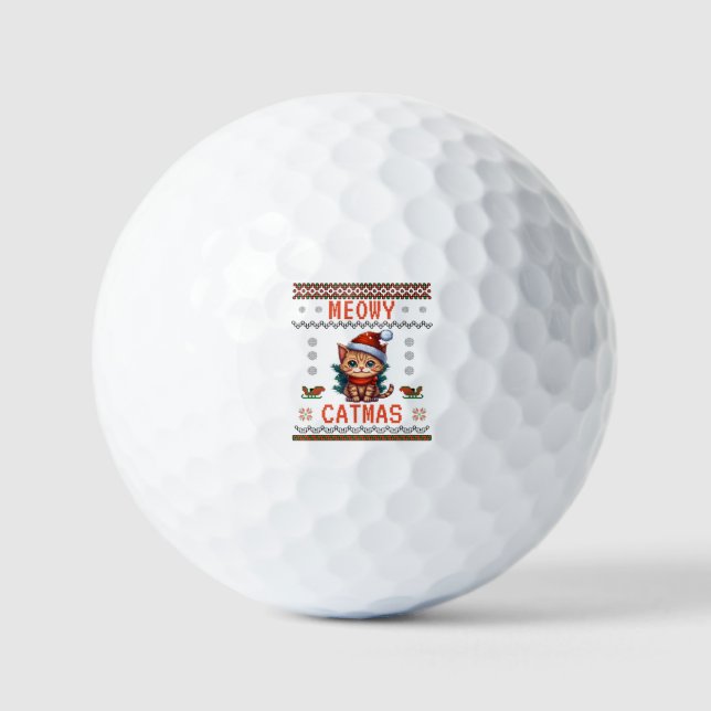 Customize This Design: Meowy Catmas Cat Christmas  Golf Balls (Front)