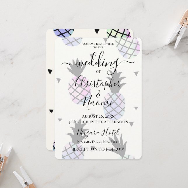Customize This: Fun Holographic Pineapples Invitation (Front/Back In Situ)