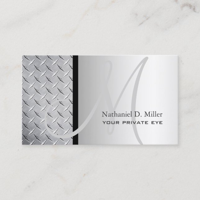 Customize this monogram diamond steel plate business card (Front)