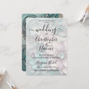 Customize This: Pink Teal Rustic Paper Flowers Invitation