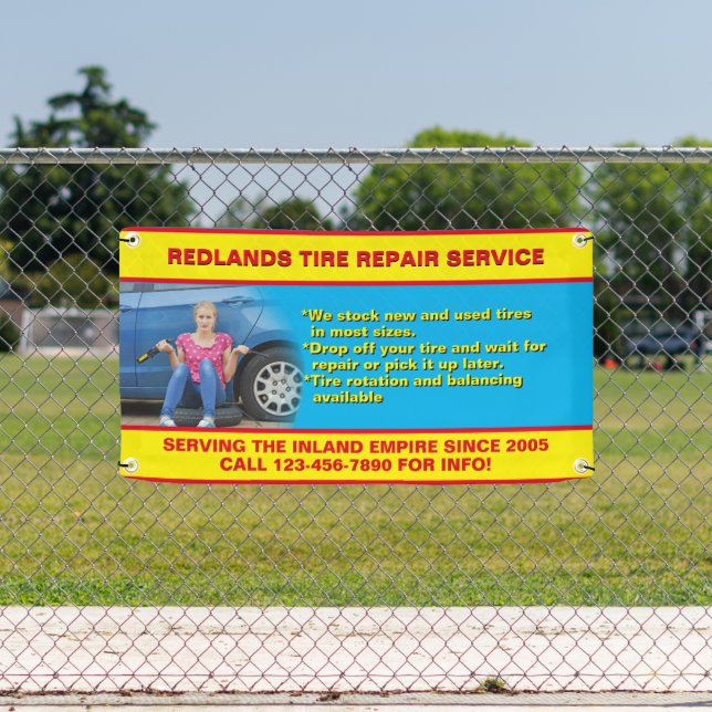 Customize Tire Repair Shop Photo Detailed Text Banner (Insitu)