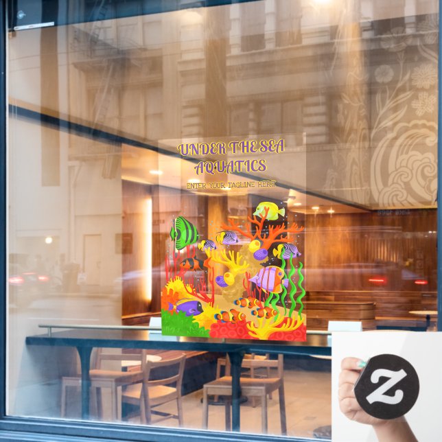 Customize Tropical Fish Aquarium Shop Large Front Window Cling (Cafe Window)