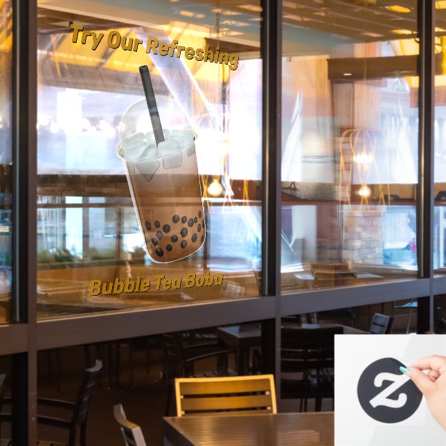 Customize Try Our Refreshing Bubble Tea Boba Shop Window Cling (Restaurant Window)