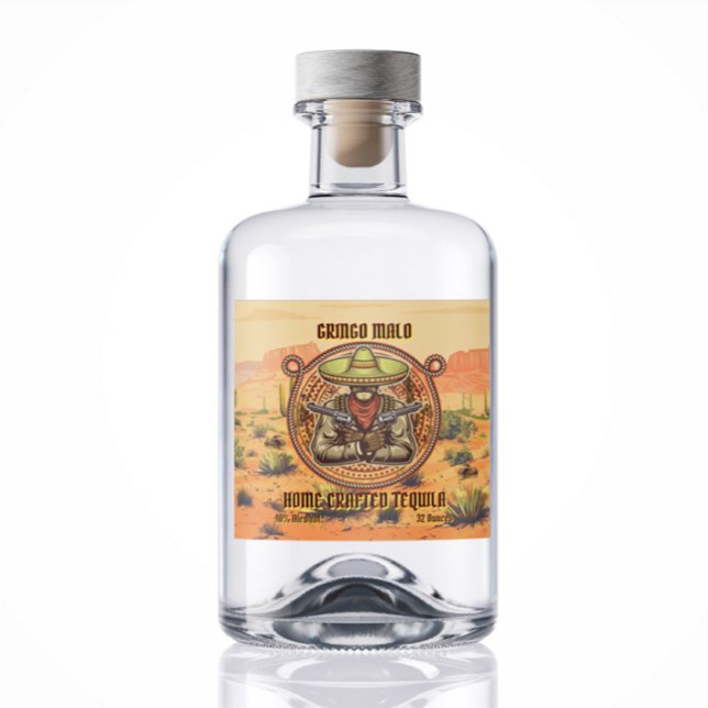 Customize Two Gun Bad Hombre Home Made Tequila Liquor Bottle Label (Creator Uploaded)