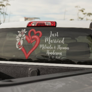 Customize Two Joined Hearts Just Married  Window Cling