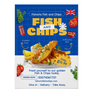 Customize UK Edition Delicious Fish N Chips Restau Poster