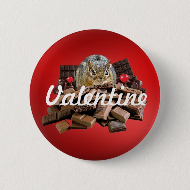 Customize Valentine’s Day Chocolate Chipmunk 2 Inch Round Button (Front)