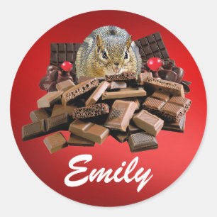 Customize Valentine’s Day Chocolate Chipmunk Classic Round Sticker