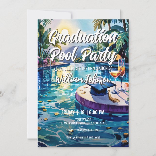 Customize Vibrant Lively Pool Graduation Party Invitation (Front)