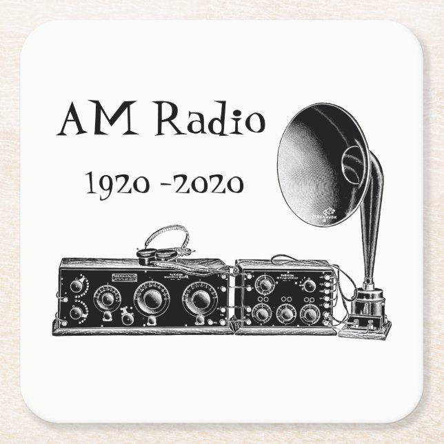 Customize Vintage AM Radio Receiver Square Paper Coaster (Front)