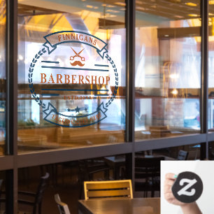 Customize Vintage Barber Shop Scissors Moustache Window Cling