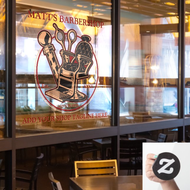 Customize Vintage Barbershop Front  Window Cling (Restaurant Window)