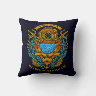Customize Vintage Deep Sea And Scuba Diver Graphic Throw Pillow