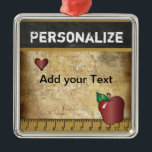 Customize Vintage for Teacher Metal Ornament<br><div class="desc">Teacher Vintage Christmas Ornament with DIY Text. ⭐ This Product is 100% Customizable. Graphics and text can be deleted, moved, resized, changed, etc... 99% of my designs in my store are done in layers. This makes it easy for you to resize and move the graphics and text around so that...</div>